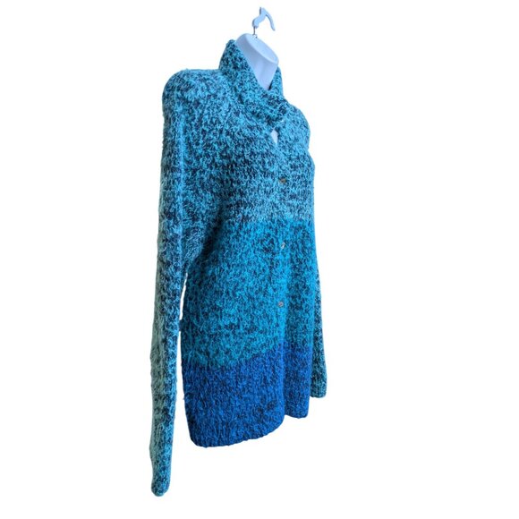 Sigrid Olsen Women's Blue & Teal Ombre Fuzzy knit cardigan Size 1X - Picture 2 of 12